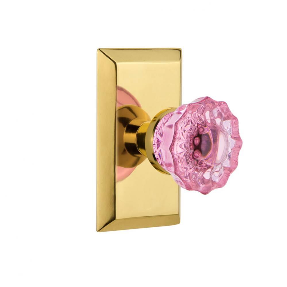 Nostalgic Warehouse Studio Plate Privacy Crystal Pink Glass Door Knob in Polished Brass