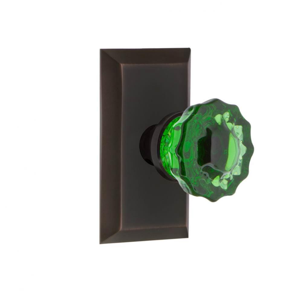 Nostalgic Warehouse Studio Plate Privacy Crystal Emerald Glass Door Knob in Timeless Bronze