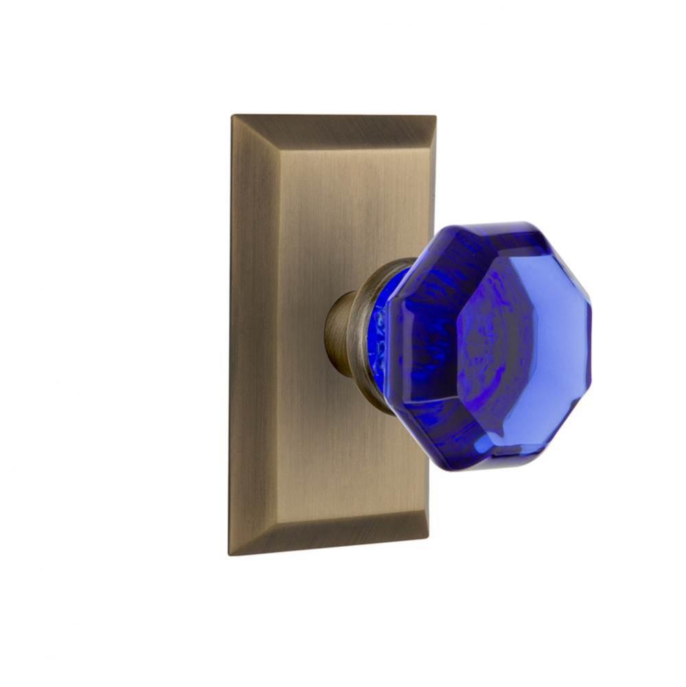 Nostalgic Warehouse Studio Plate Privacy Waldorf Cobalt Door Knob in Antique Brass