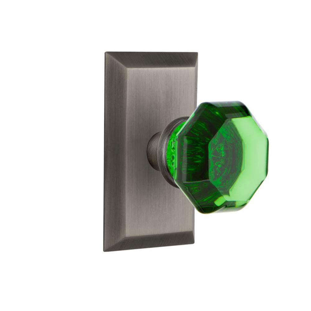 Nostalgic Warehouse Studio Plate Privacy Waldorf Emerald Door Knob in Antique Pewter