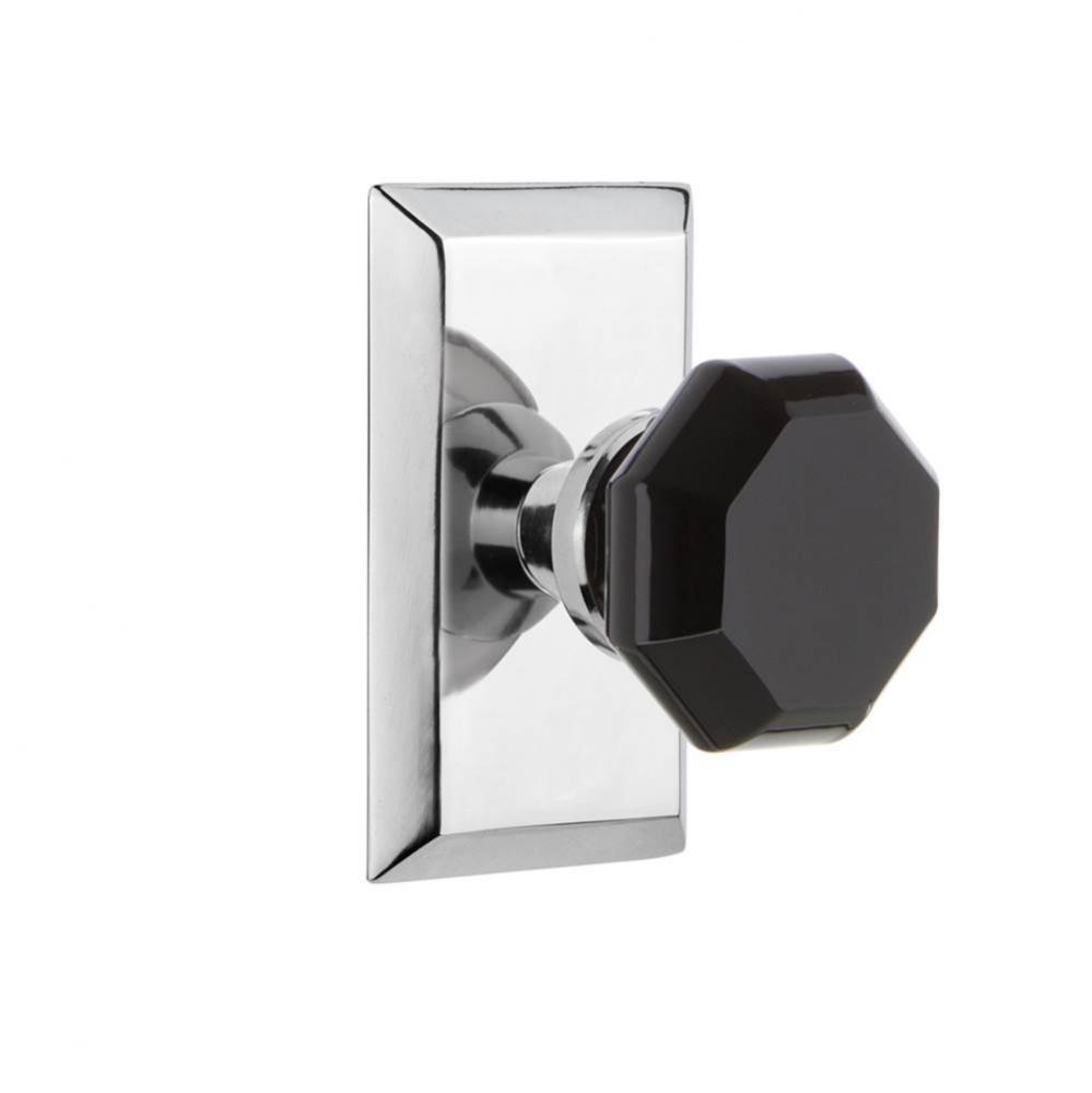 Nostalgic Warehouse Studio Plate Privacy Waldorf Black Door Knob in Bright Chrome