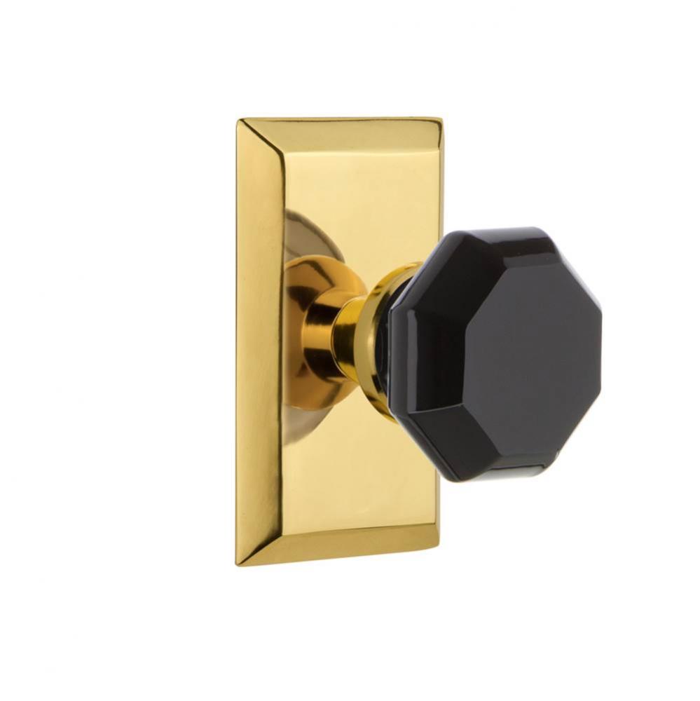 Nostalgic Warehouse Studio Plate Privacy Waldorf Black Door Knob in Polished Brass