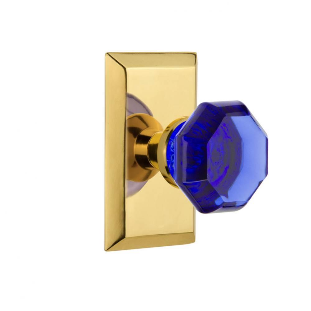 Nostalgic Warehouse Studio Plate Privacy Waldorf Cobalt Door Knob in Polished Brass