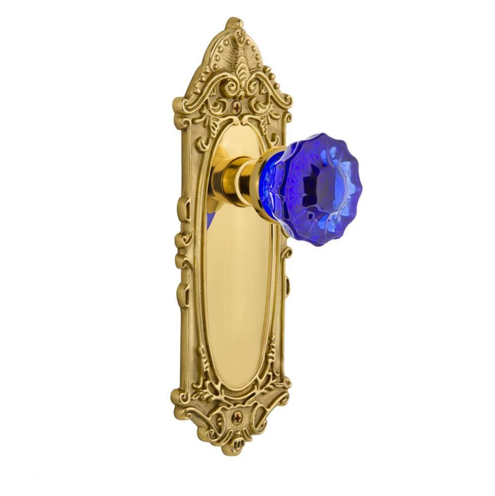 Nostalgic Warehouse Victorian Plate Privacy Crystal Cobalt Glass Door Knob in Polished Brass