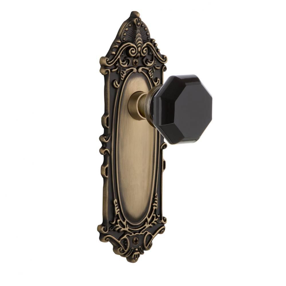 Nostalgic Warehouse Victorian Plate Privacy Waldorf Black Door Knob in Antique Brass
