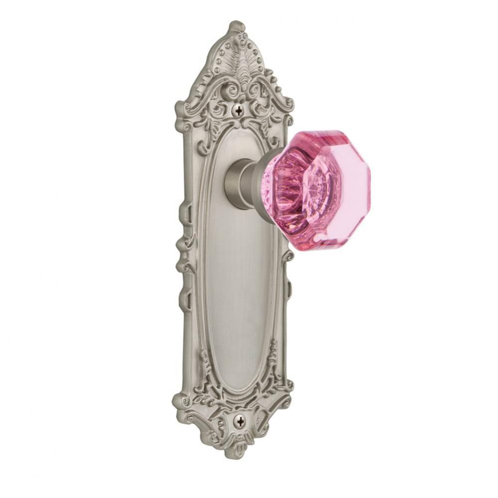 Nostalgic Warehouse Victorian Plate Privacy Waldorf Pink Door Knob in Satin Nickel