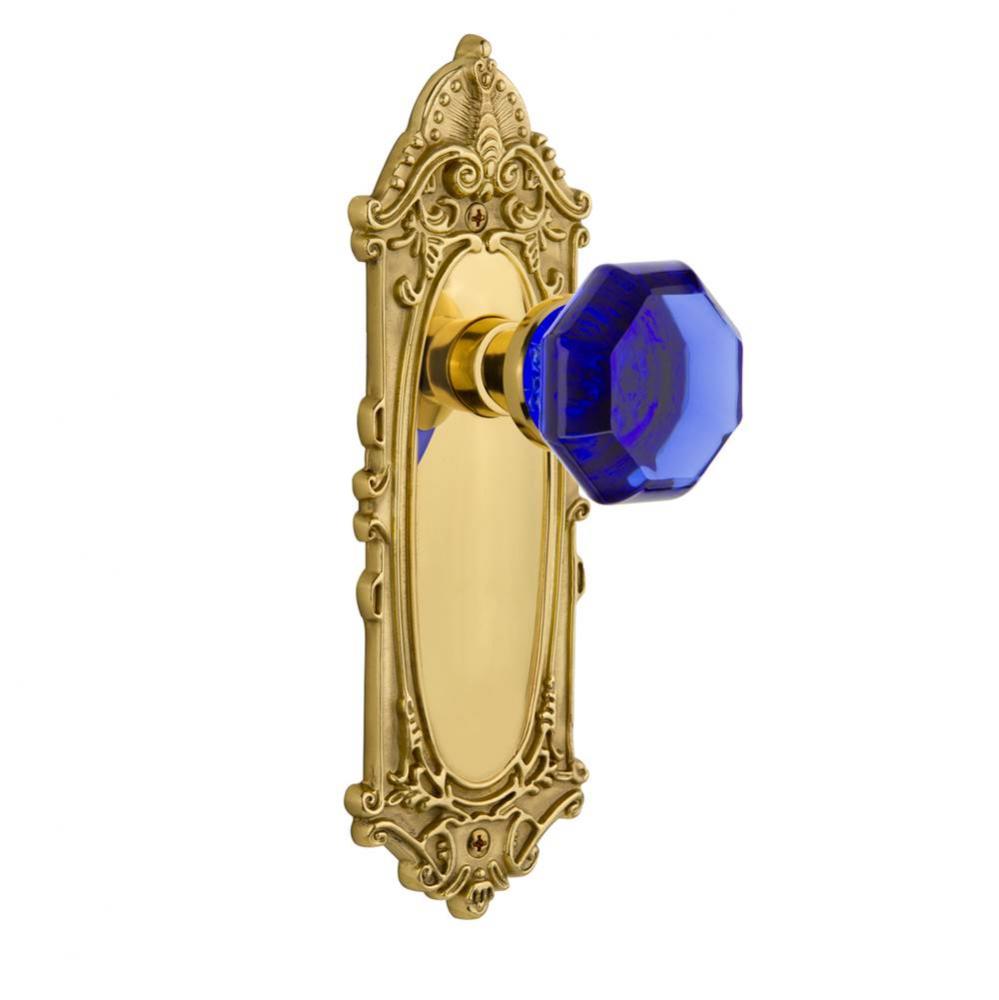 Nostalgic Warehouse Victorian Plate Privacy Waldorf Cobalt Door Knob in Polished Brass