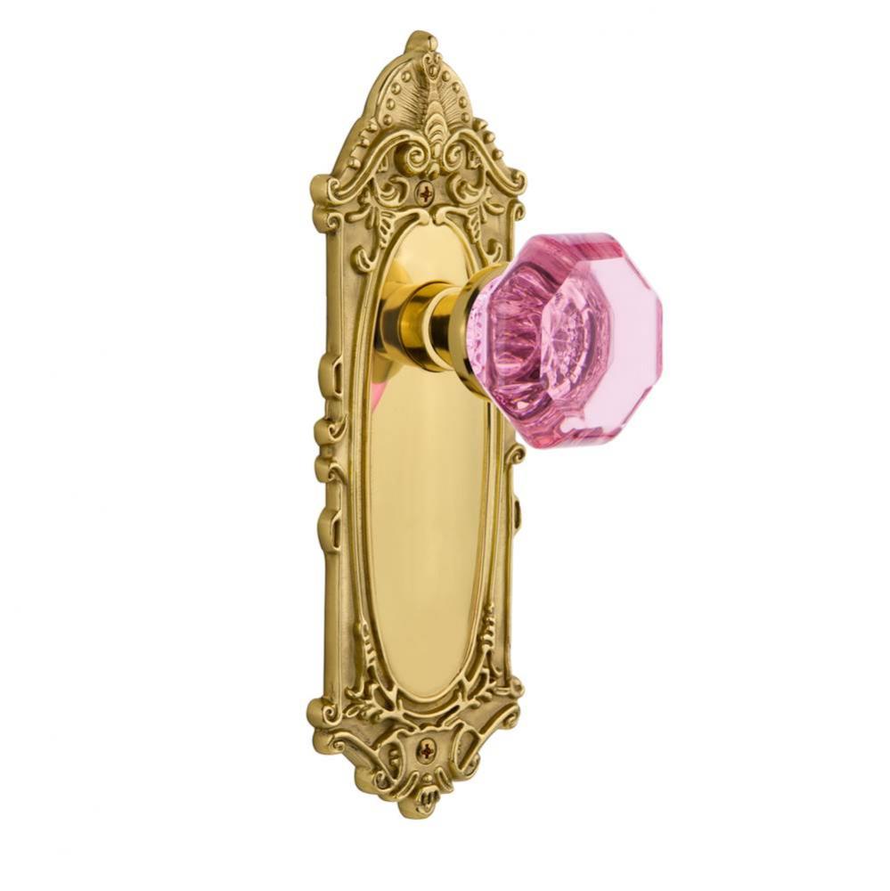 Nostalgic Warehouse Victorian Plate Privacy Waldorf Pink Door Knob in Polished Brass