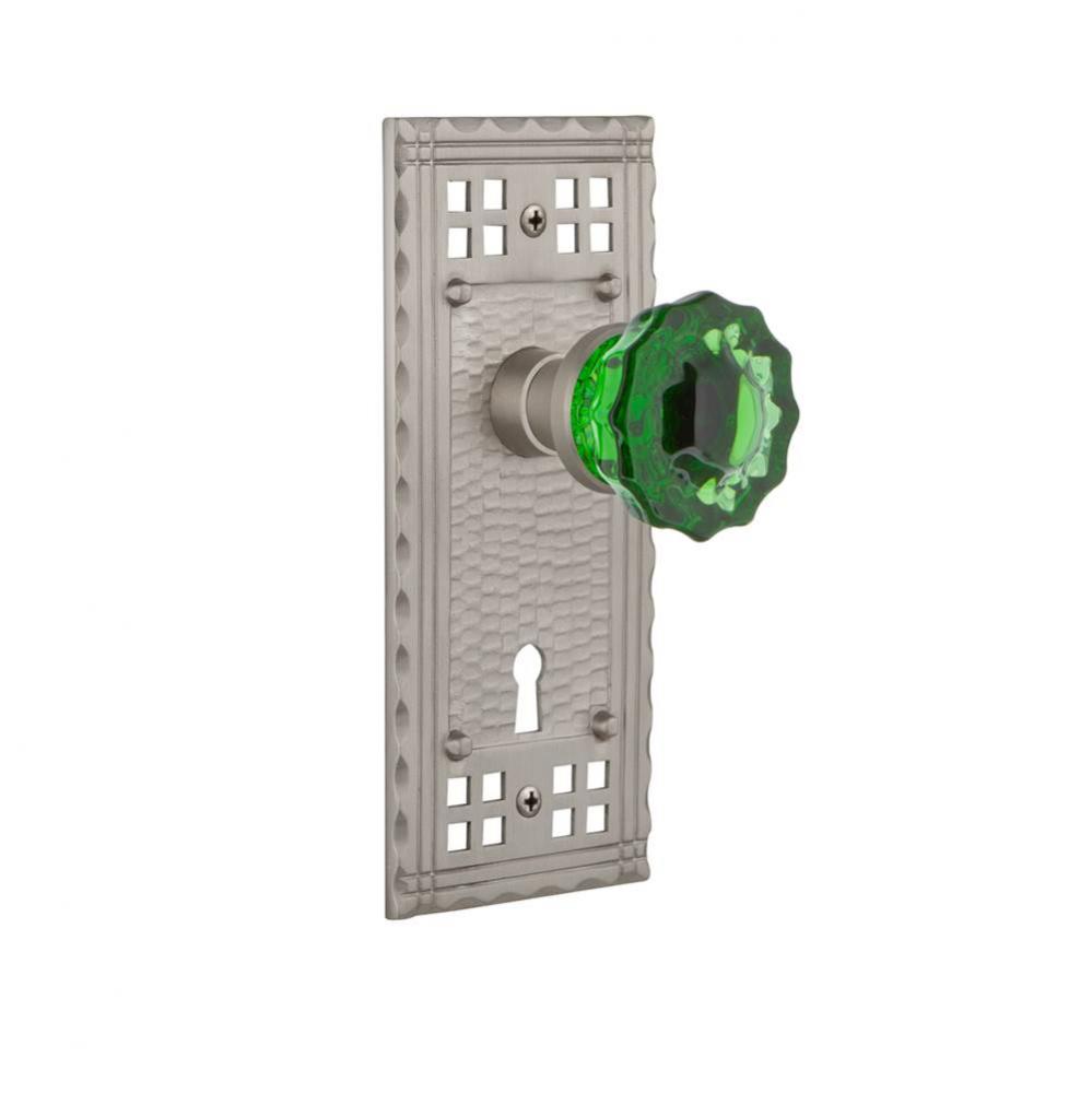 Nostalgic Warehouse Craftsman Plate with Keyhole Privacy Crystal Emerald Glass Door Knob in Satin