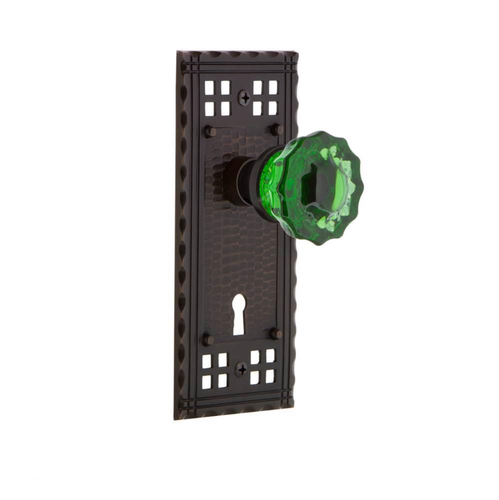 Nostalgic Warehouse Craftsman Plate with Keyhole Privacy Crystal Emerald Glass Door Knob in Timele