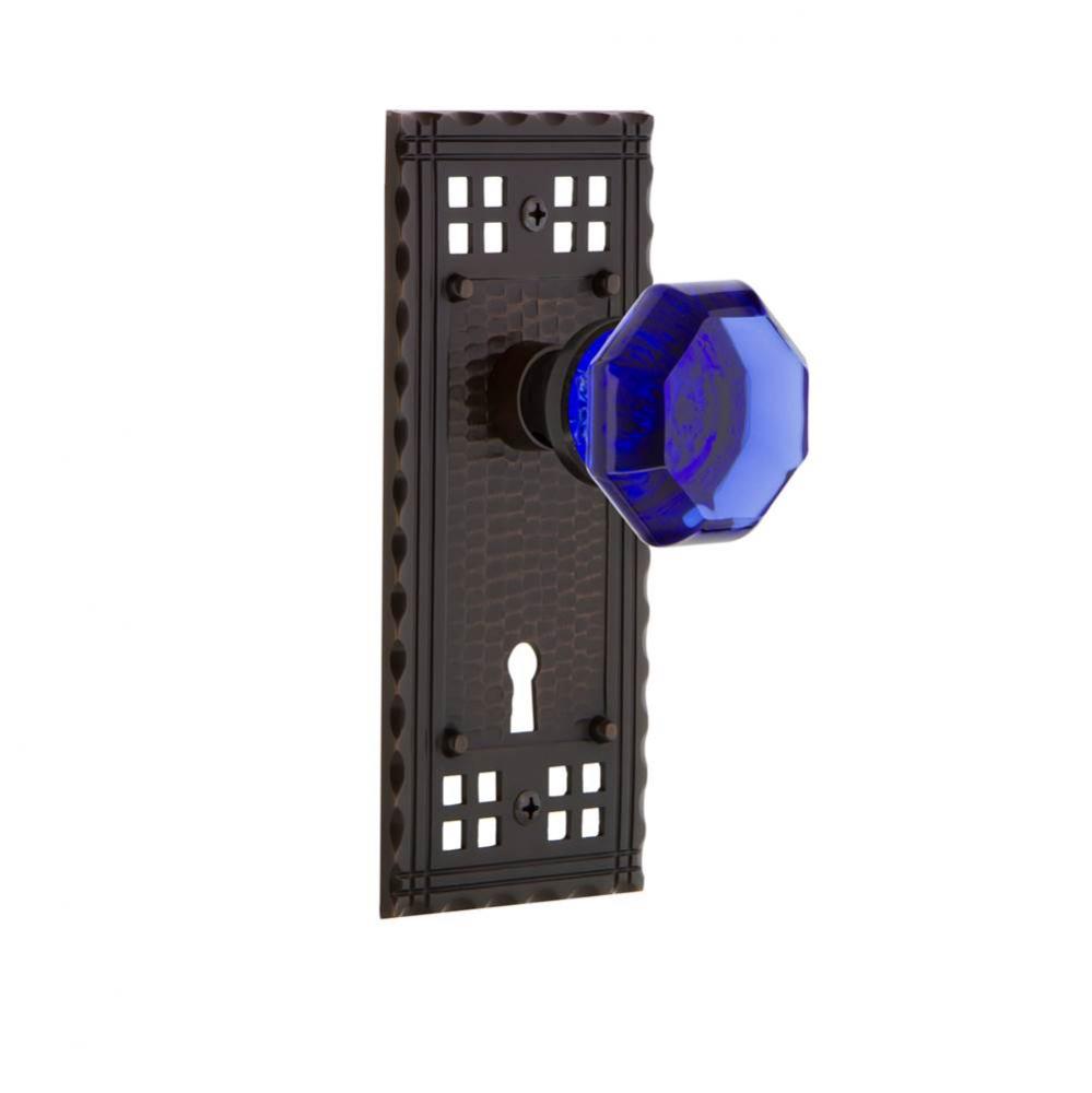 Nostalgic Warehouse Craftsman Plate with Keyhole Privacy Waldorf Cobalt Door Knob in Timeless Bron