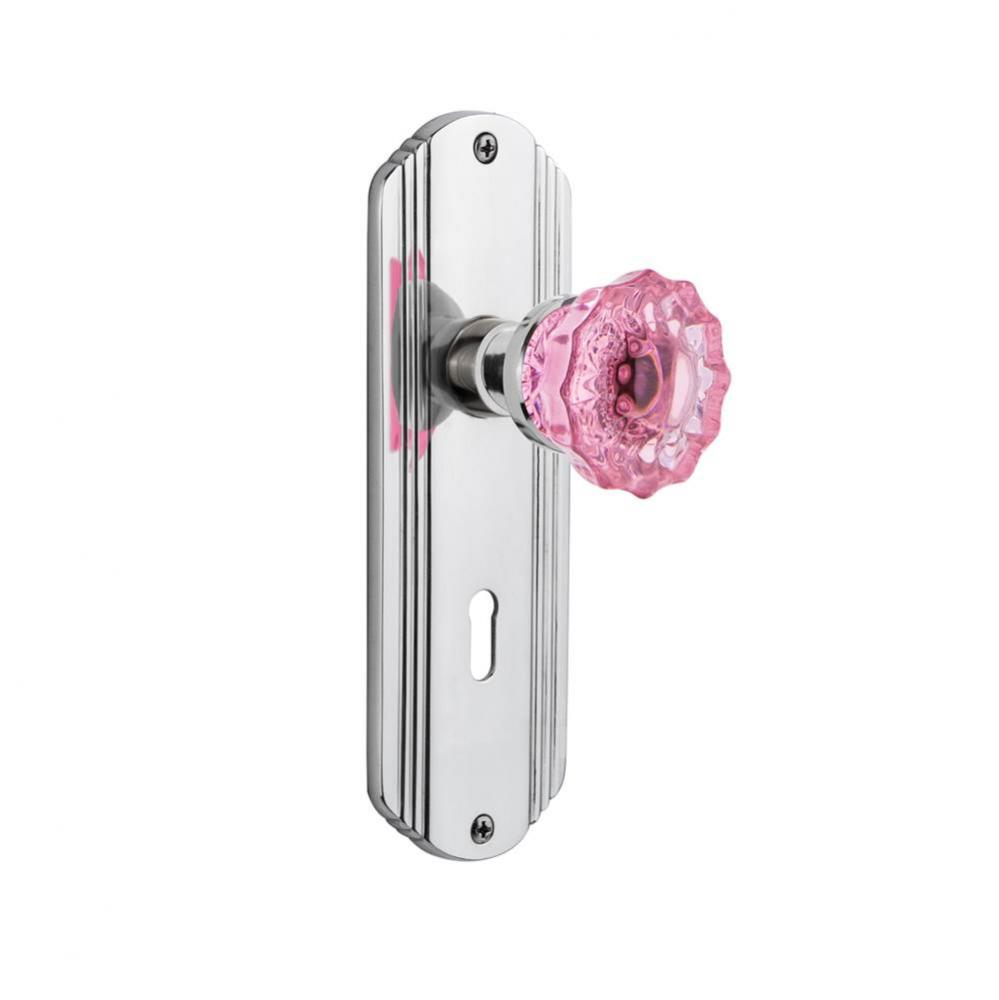 Nostalgic Warehouse Deco Plate with Keyhole Privacy Crystal Pink Glass Door Knob in Bright Chrome