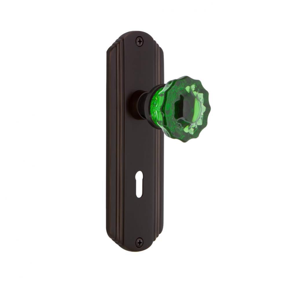 Nostalgic Warehouse Deco Plate with Keyhole Privacy Crystal Emerald Glass Door Knob in Timeless Br