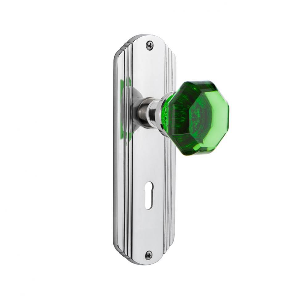 Nostalgic Warehouse Deco Plate with Keyhole Privacy Waldorf Emerald Door Knob in Bright Chrome