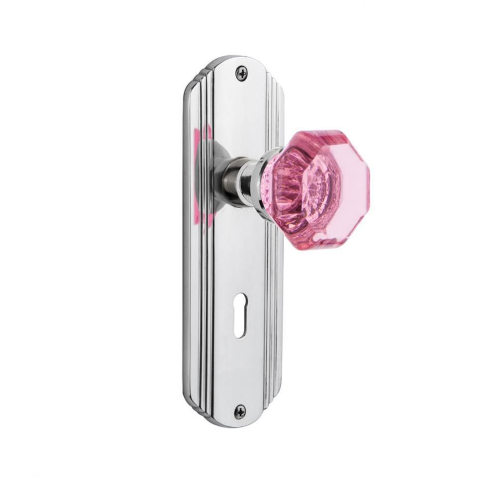 Nostalgic Warehouse Deco Plate with Keyhole Privacy Waldorf Pink Door Knob in Bright Chrome