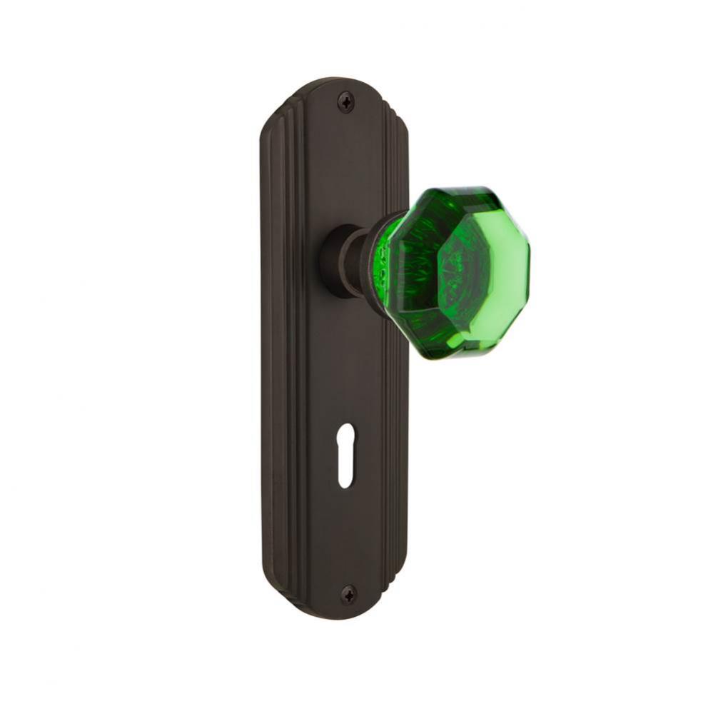 Nostalgic Warehouse Deco Plate with Keyhole Privacy Waldorf Emerald Door Knob in Oil-Rubbed Bronze