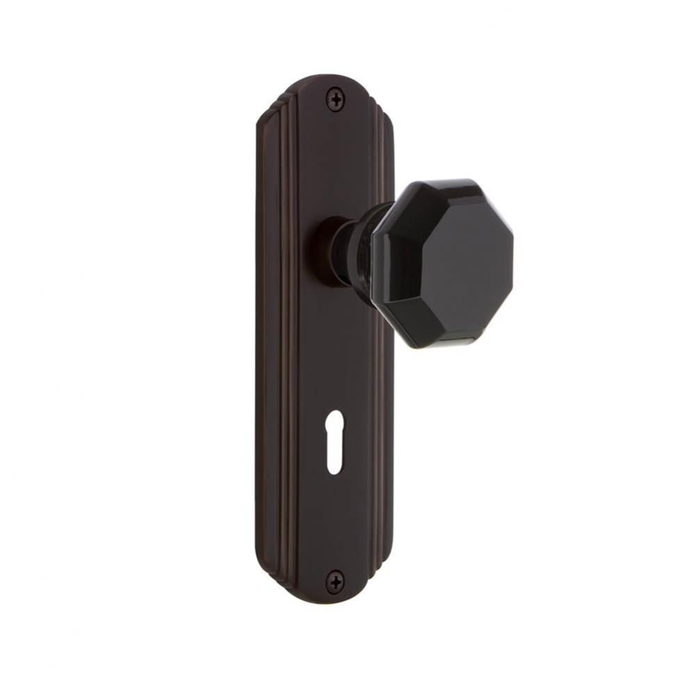 Nostalgic Warehouse Deco Plate with Keyhole Privacy Waldorf Black Door Knob in Timeless Bronze