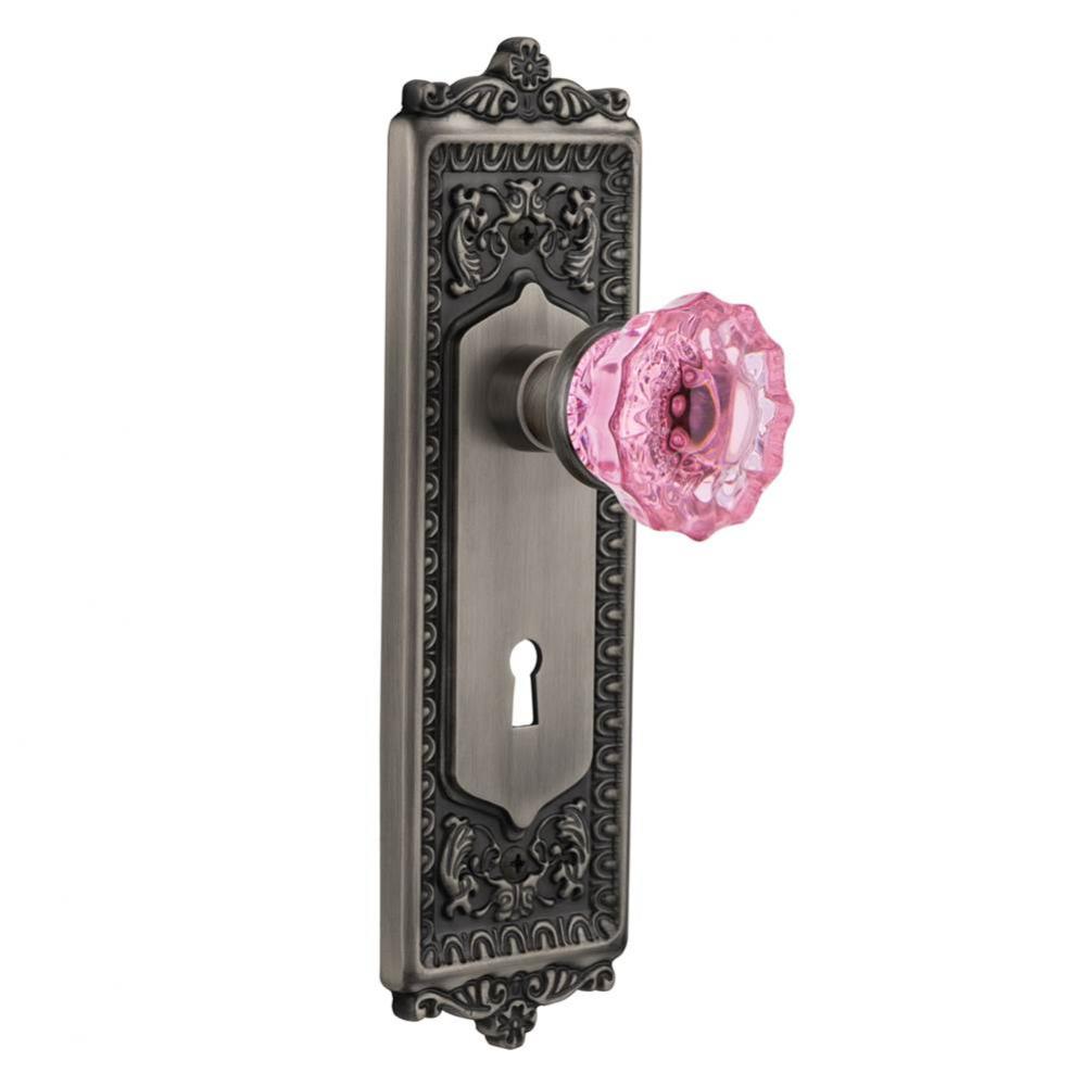 Nostalgic Warehouse Egg & Dart Plate with Keyhole Privacy Crystal Pink Glass Door Knob in Anti