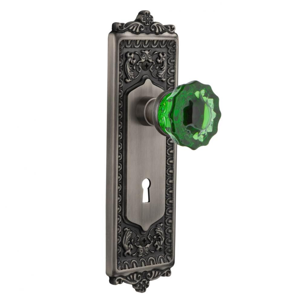 Nostalgic Warehouse Egg & Dart Plate with Keyhole Privacy Crystal Emerald Glass Door Knob in A