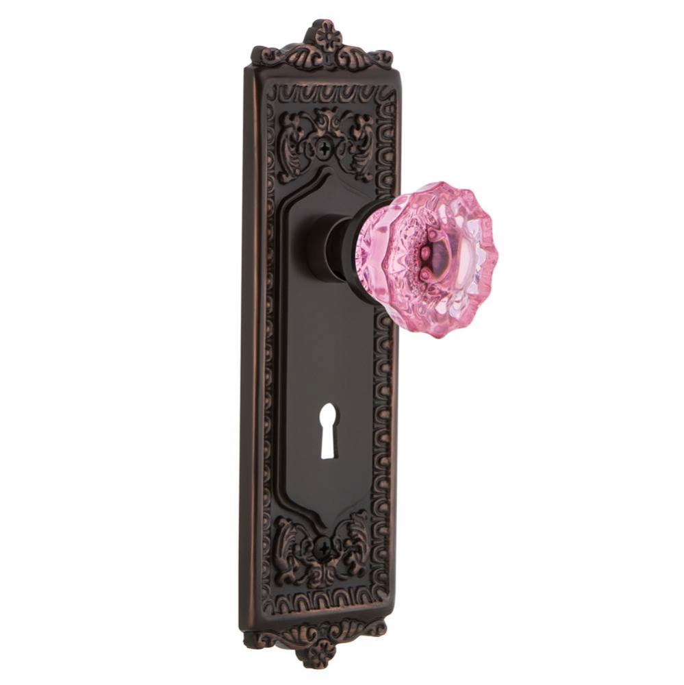 Nostalgic Warehouse Egg & Dart Plate with Keyhole Privacy Crystal Pink Glass Door Knob in Time