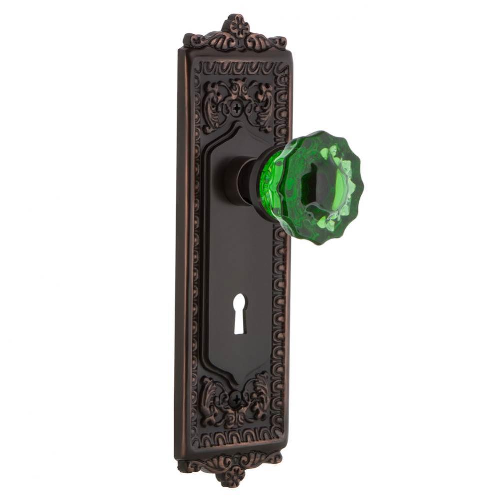 Nostalgic Warehouse Egg & Dart Plate with Keyhole Privacy Crystal Emerald Glass Door Knob in T