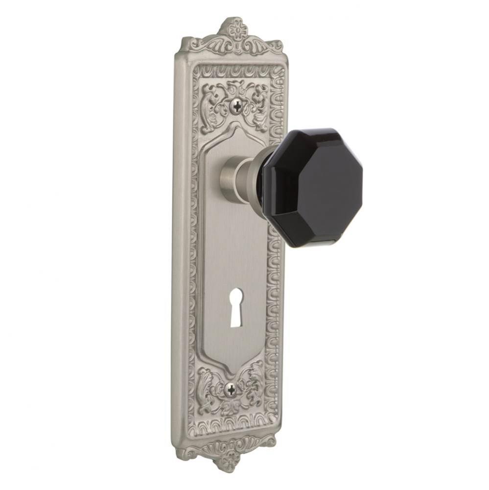 Nostalgic Warehouse Egg & Dart Plate with Keyhole Privacy Waldorf Black Door Knob in Satin Nic