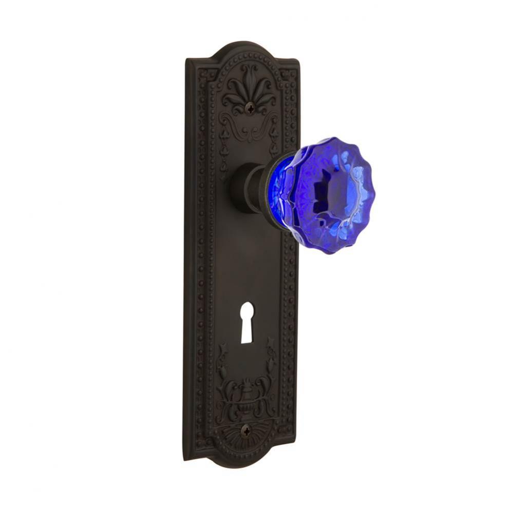 Nostalgic Warehouse Meadows Plate with Keyhole Privacy Crystal Cobalt Glass Door Knob in Oil-Rubbe