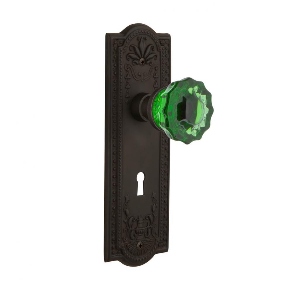 Nostalgic Warehouse Meadows Plate with Keyhole Privacy Crystal Emerald Glass Door Knob in Oil-Rubb