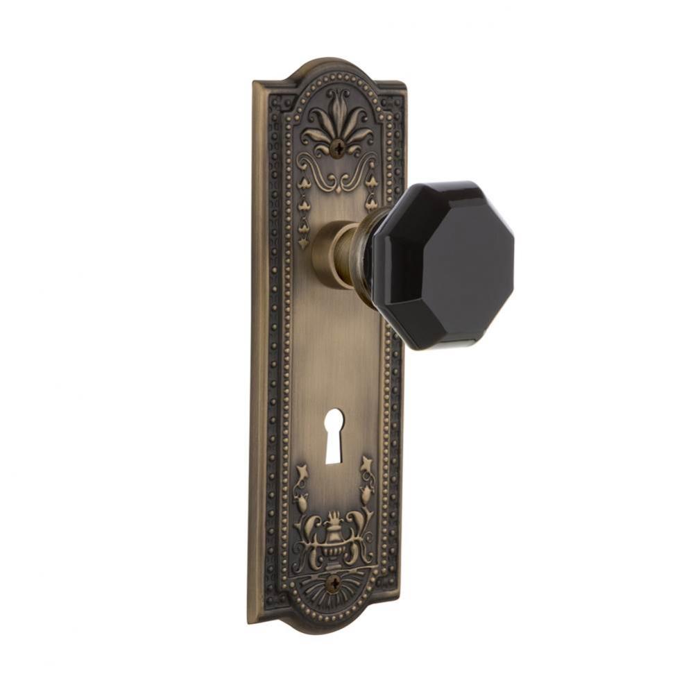 Nostalgic Warehouse Meadows Plate with Keyhole Privacy Waldorf Black Door Knob in Antique Brass