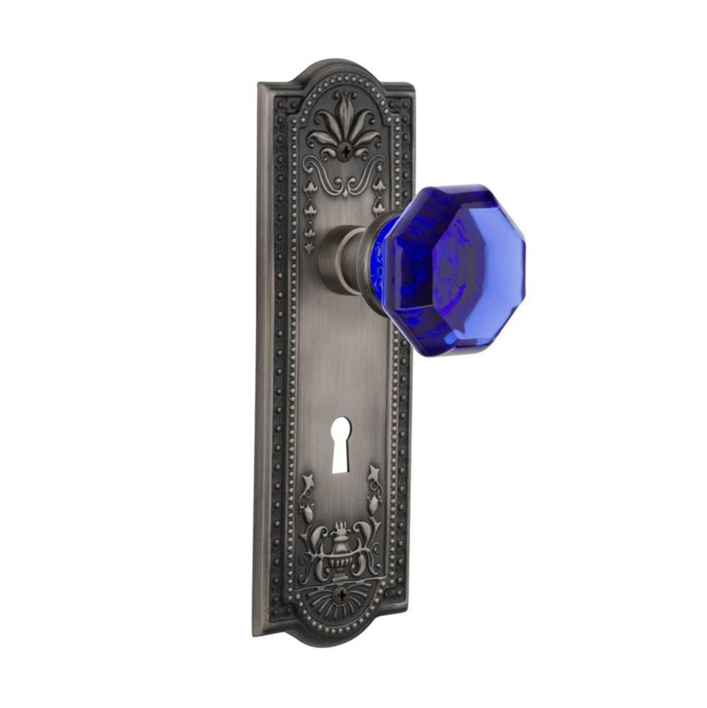 Nostalgic Warehouse Meadows Plate with Keyhole Privacy Waldorf Cobalt Door Knob in Antique Pewter