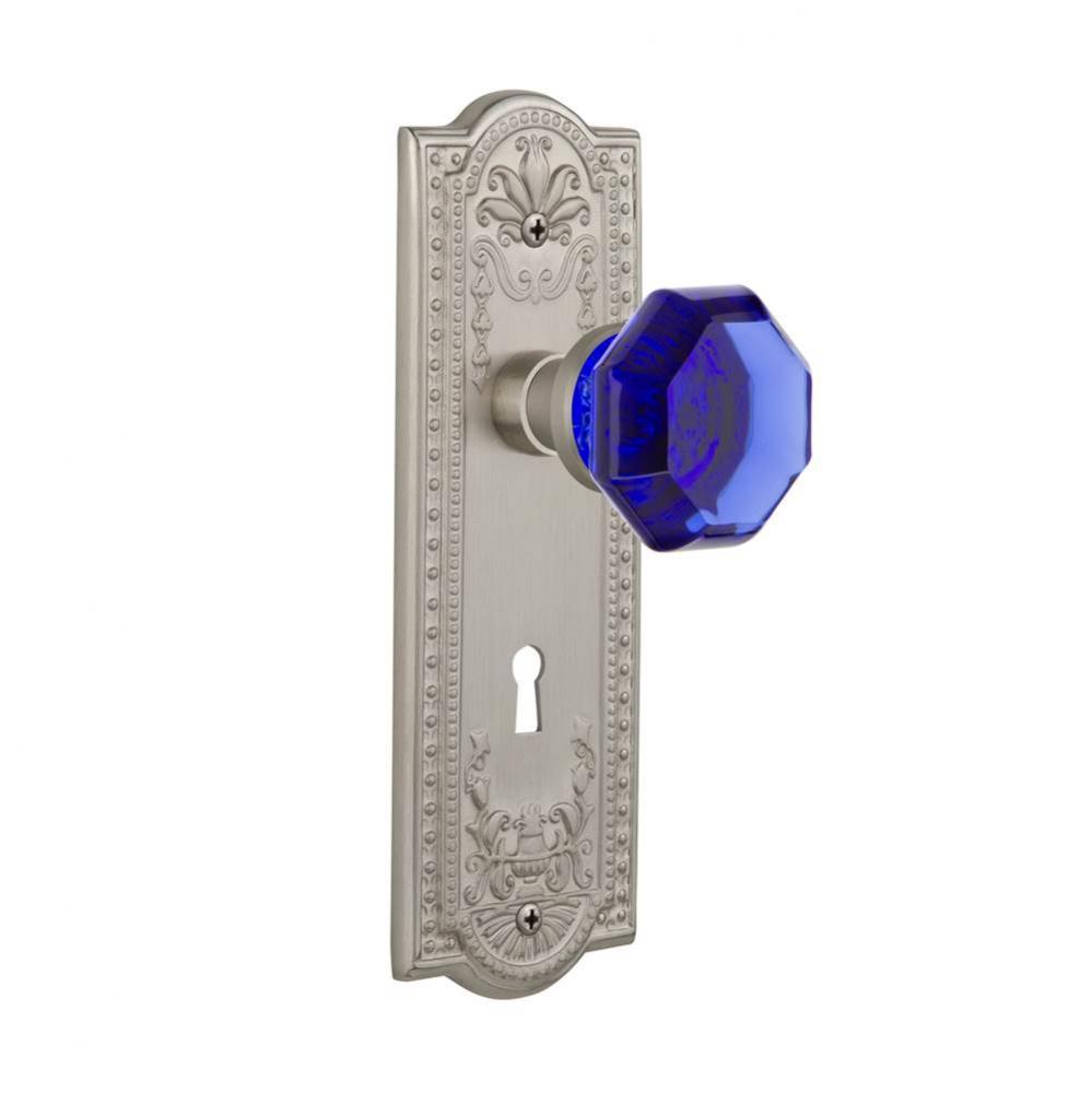 Nostalgic Warehouse Meadows Plate with Keyhole Privacy Waldorf Cobalt Door Knob in Satin Nickel