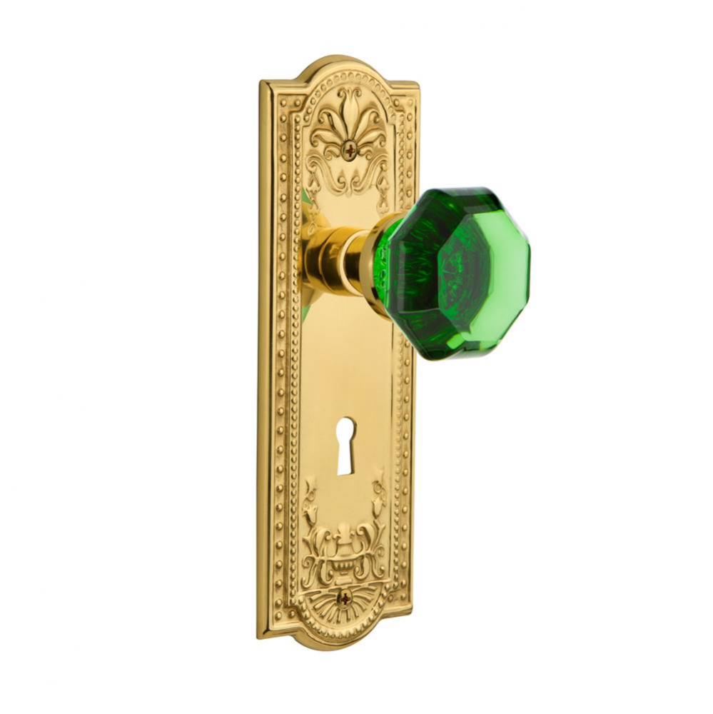 Nostalgic Warehouse Meadows Plate with Keyhole Privacy Waldorf Emerald Door Knob in Unlaquered Bra