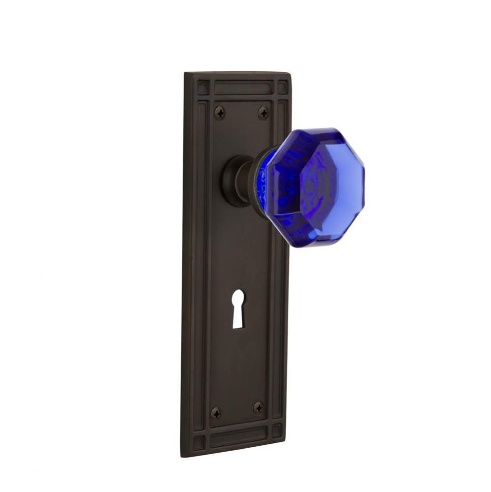 Nostalgic Warehouse Mission Plate with Keyhole Privacy Waldorf Cobalt Door Knob in Oil-Rubbed Bron