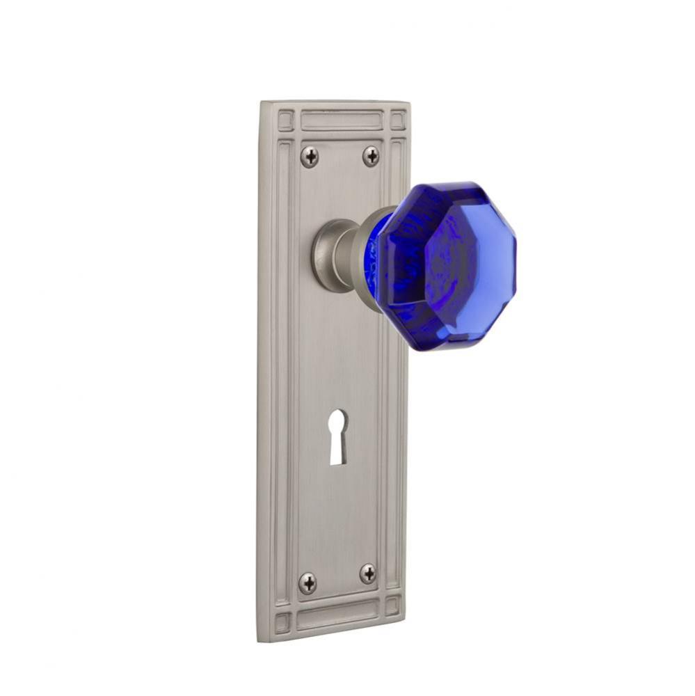 Nostalgic Warehouse Mission Plate with Keyhole Privacy Waldorf Cobalt Door Knob in Satin Nickel