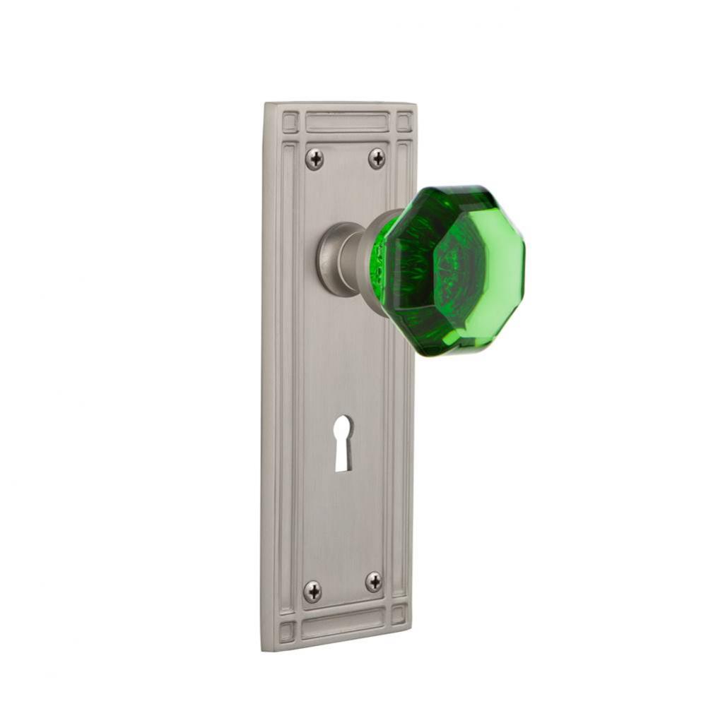 Nostalgic Warehouse Mission Plate with Keyhole Privacy Waldorf Emerald Door Knob in Satin Nickel