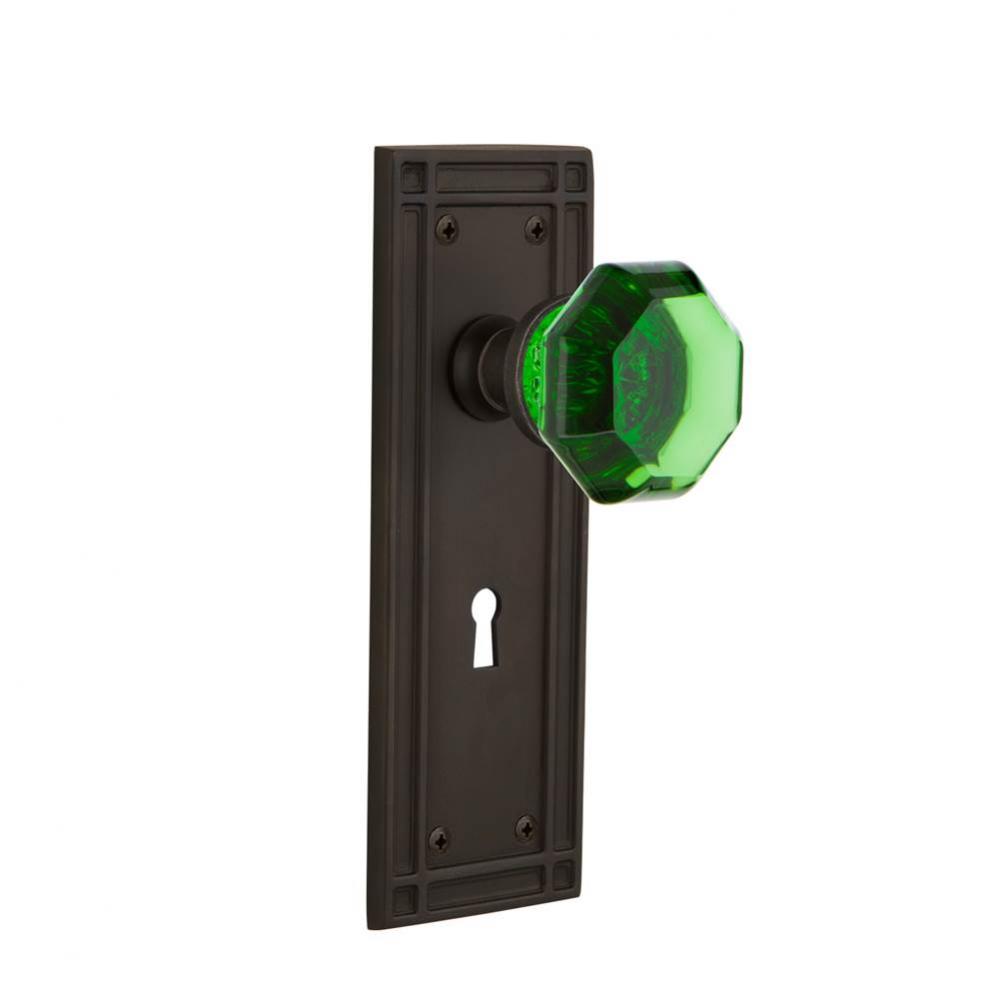 Nostalgic Warehouse Mission Plate with Keyhole Privacy Waldorf Emerald Door Knob in Oil-Rubbed Bro