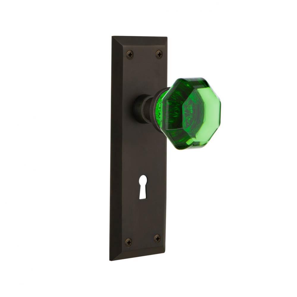 Nostalgic Warehouse New York Plate with Keyhole Privacy Waldorf Emerald Door Knob in Oil-Rubbed Br