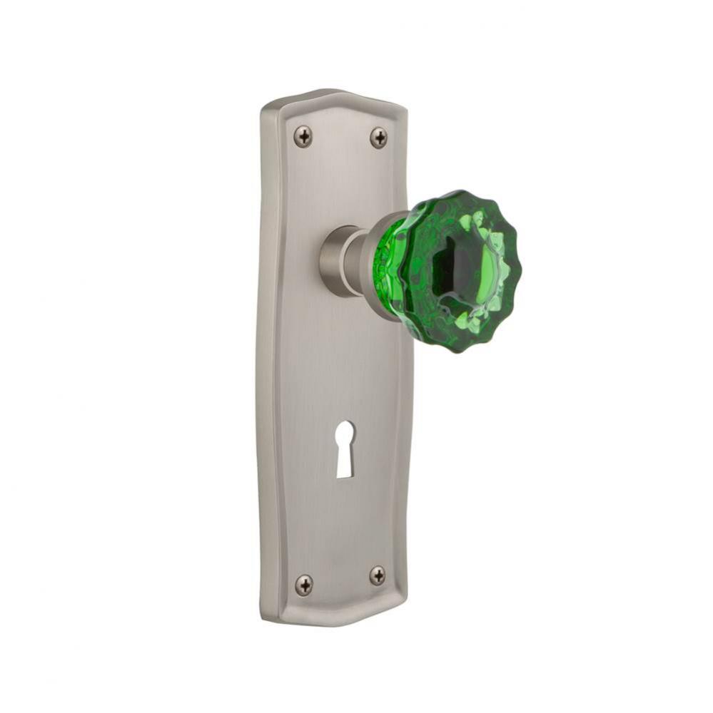 Nostalgic Warehouse Prairie Plate with Keyhole Privacy Crystal Emerald Glass Door Knob in Satin Ni
