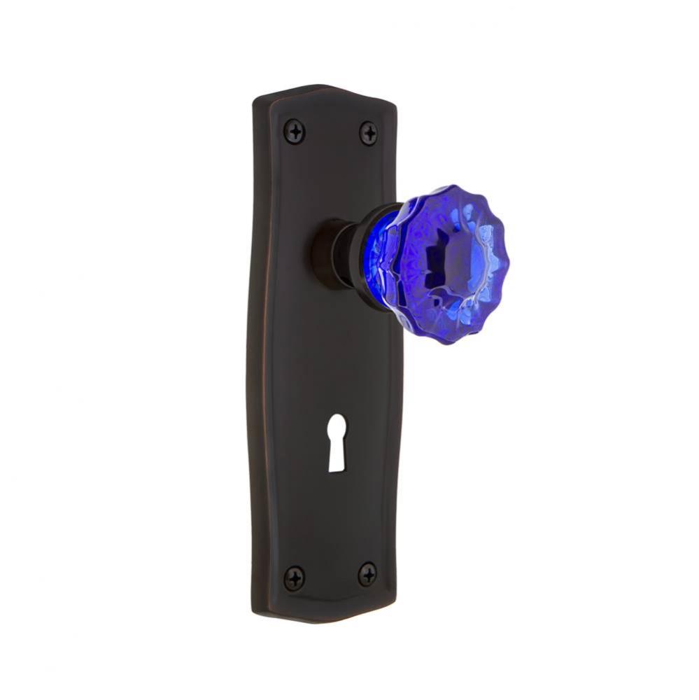 Nostalgic Warehouse Prairie Plate with Keyhole Privacy Crystal Cobalt Glass Door Knob in Timeless