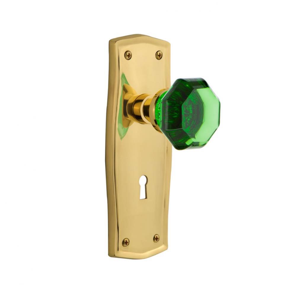 Nostalgic Warehouse Prairie Plate with Keyhole Privacy Waldorf Emerald Door Knob in Polished Brass