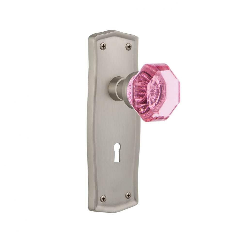 Nostalgic Warehouse Prairie Plate with Keyhole Privacy Waldorf Pink Door Knob in Satin Nickel