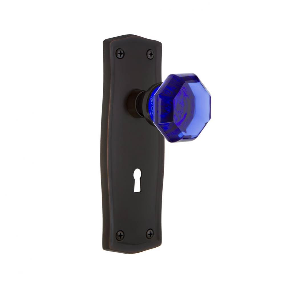 Nostalgic Warehouse Prairie Plate with Keyhole Privacy Waldorf Cobalt Door Knob in Timeless Bronze