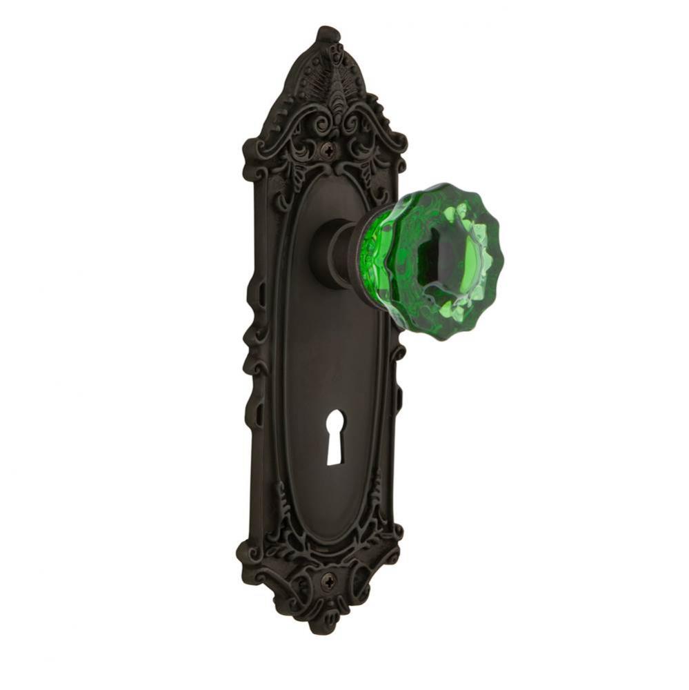 Nostalgic Warehouse Victorian Plate with Keyhole Privacy Crystal Emerald Glass Door Knob in Oil-Ru