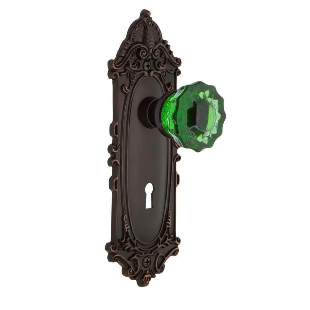 Nostalgic Warehouse Victorian Plate with Keyhole Privacy Crystal Emerald Glass Door Knob in Timele