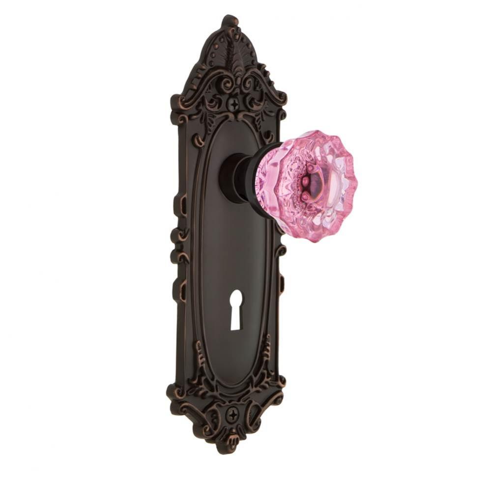 Nostalgic Warehouse Victorian Plate with Keyhole Privacy Crystal Pink Glass Door Knob in Timeless