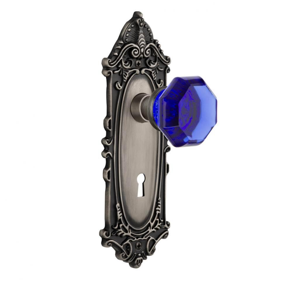 Nostalgic Warehouse Victorian Plate with Keyhole Privacy Waldorf Cobalt Door Knob in Antique Pewte