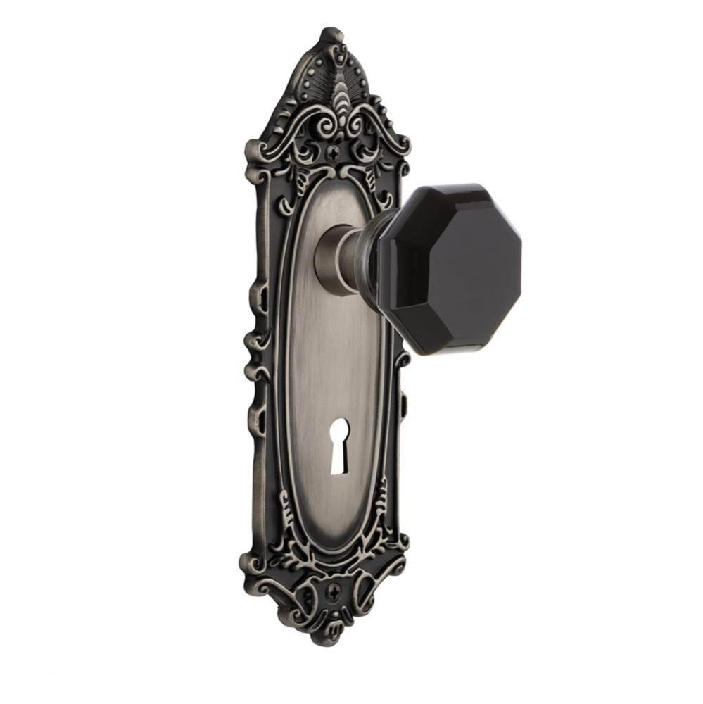 Nostalgic Warehouse Victorian Plate with Keyhole Privacy Waldorf Black Door Knob in Antique Pewter