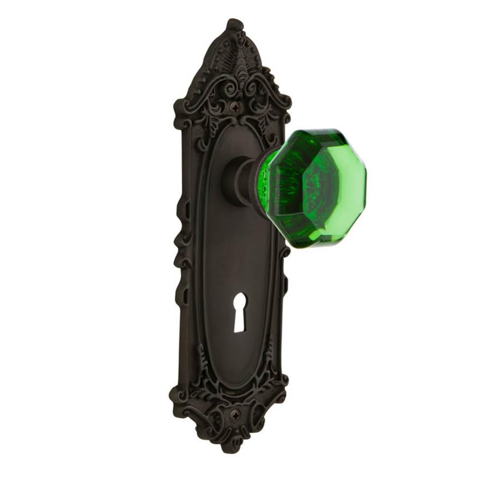 Nostalgic Warehouse Victorian Plate with Keyhole Privacy Waldorf Emerald Door Knob in Oil-Rubbed B