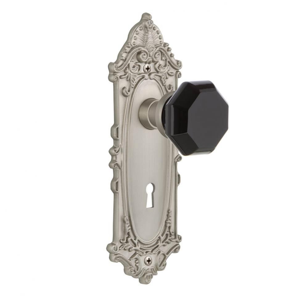 Nostalgic Warehouse Victorian Plate with Keyhole Privacy Waldorf Black Door Knob in Satin Nickel