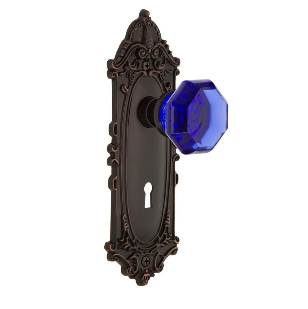 Nostalgic Warehouse Victorian Plate with Keyhole Privacy Waldorf Cobalt Door Knob in Timeless Bron